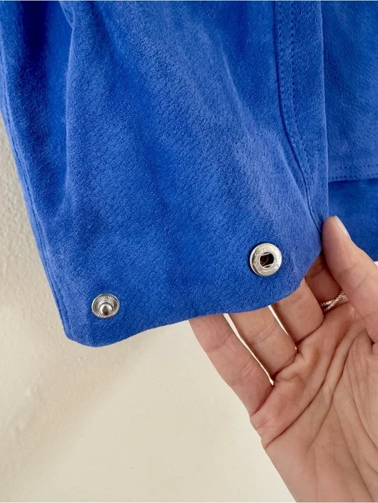 NWT Zara Electric Blue Suede Jacket with Black Leather Collar - Picture 9 of 16